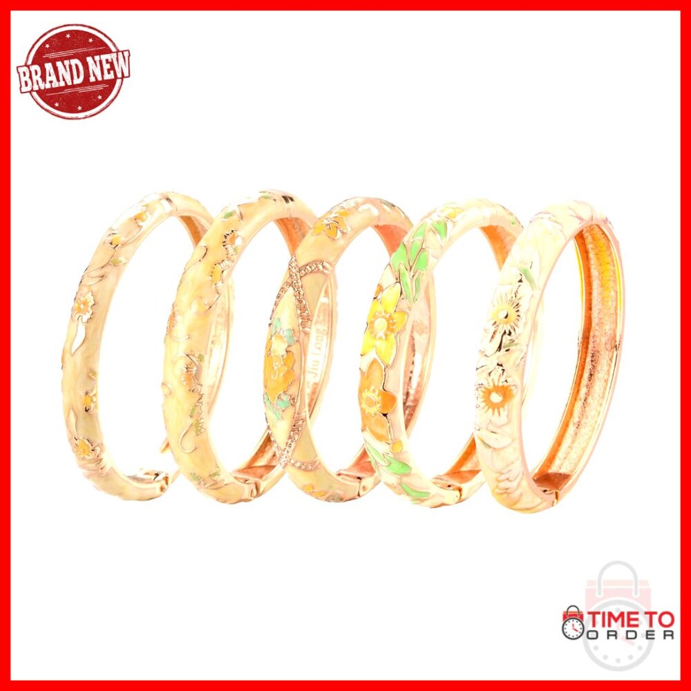 Enamel Flower Bangle Set Elegant Cloisonne Jewelry Spring Cuff Bracelets